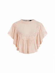 Chiffon Lace Panel Ruffle Sleeve Oversized Blouse