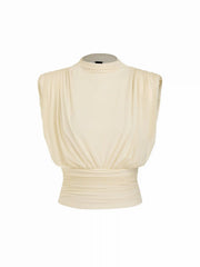 Ruched Mock Neck Draped Top