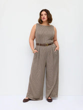 Houndstooth Boat Neck Zipper Wide Leg Jumpsuit With Belt Curve & Plus