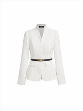 Textured Stand Collar Long Sleeve Blazer With Belt