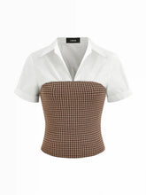 Collar Two Tone Patchy Short Sleeve Shirt