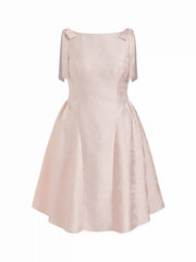Jacquard Sculptural Boat Neck Bowknot Backless Flared Maxi Dress Curve & Plus