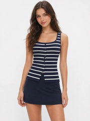 Cotton-blend Stripe Scoop Neck Tank Top & Low Rise Mini Skirt Set