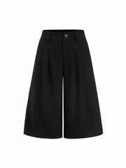 Mid Rise Pleated Wide Leg Bermuda Shorts