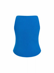 High Stretch Cotton-blend Boat Neck Ribbed Crop Tank Top Curve & Plus