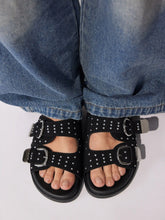 STUDDED DOUBLE BAND BUCKLE SLIPPERS