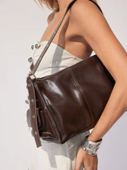 DOUBLE POCKET FAUX LEATHER SHOULDER BAG