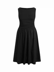Cotton Boat Neck Ruched Low Rise A-line Maxi Dress Curve & Plus