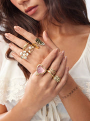 8PCS FLOWER & HEART & TEXTURED RING SET