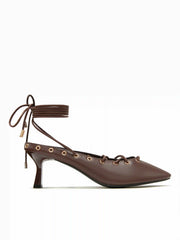 LACE-UP MULE KITTEN HEELS