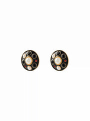FAUX PEARL&RHINESTONE STUD EARRINGS
