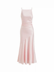 Satin Off-shoulder Ruched Lace Up Backless Mermaid Maxi Dress