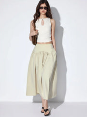 Low Rise Ruched Flared Maxi Skirt