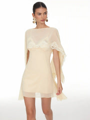 Chiffon Lace Panel Cape & Floral Cami High Rise Mini Dress Set