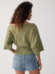 Knit Textured Asymmetrical Neck Batwing Sleeve Top