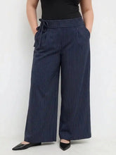 Mid Rise Striped Tie Side Ruched Wide Leg Trousers Curve & Plus