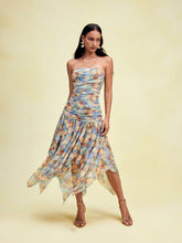 Floral Strapless Tie Dye Ruched Asymmetric Maxi Dress