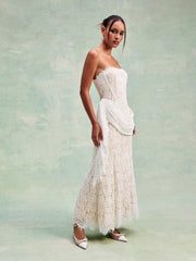 Lace Floral Bandeau Applique Mermaid Maxi Dress