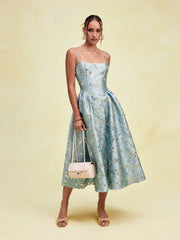 Floral Jacquard Lace-up Corset Cami A-Line Maxi Dress