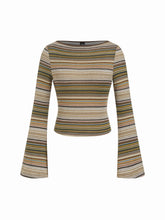Striped Boat Neck Bell Sleeve Slim Tee