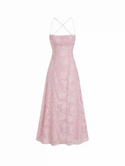 Textured Floral Backless A-Line Maxi Dress