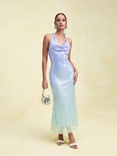 Ombre Sequin Halter Neck Mermaid Maxi Dress