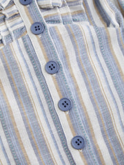 Linen-blend V-neck Striped Ruffled Blouse Curve & Plus