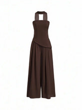 Chiffon Mid Rise Bandeau Asymmetrical Lace Up Wide Leg Jumpsuit With Scarf