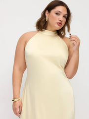 Satin Halter Neckline Backless Maxi Dress Curve & Plus