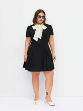 Stand Collar Bowknot Aline Mini Dress Curve & Plus