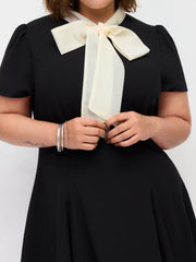 Stand Collar Bowknot Aline Mini Dress Curve & Plus