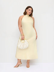 Satin Halter Neckline Backless Maxi Dress Curve & Plus