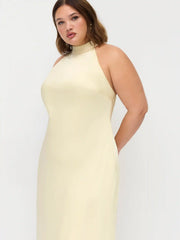 Satin Halter Neckline Backless Maxi Dress Curve & Plus