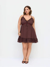 Chiffon V-Neck Lace Ruffle Hem Mini Dress Curve & Plus