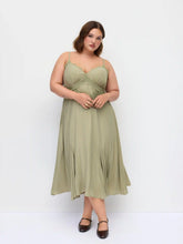 V-neck Lace Panel A-line Cami Midi Dress Curve & Plus