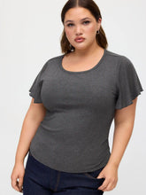 Round Neckline Ruffle Sleeve Ruched Waist Top Curve & Plus