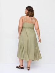 V-neck Lace Panel A-line Cami Midi Dress Curve & Plus