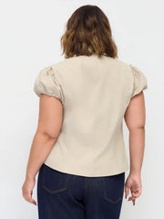 Notched Collar Puff Sleeve Asymmetrical Button Blouse Curve & Plus