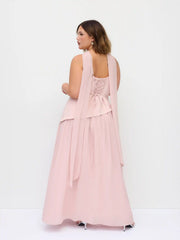 Chiffon Sculptural Halter Neckline Lace Up Maxi Bobycon Dress With Scarf Curve & Plus