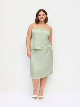 Satin Lace Trim Button Cami Top & Mid Rise Midi Skirt Set Curve & Plus