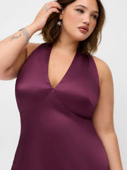 Satin V-neck Backless & Bowknot A-line Maxi Dress Curve & Plus