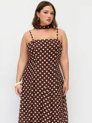 Chiffon Halter Neckline Polka Dot Ruffled Hem Ruched Maxi Dress Curve & Plus