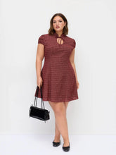 Cotton-blend Mandarin Collar Tartan Cut Out Bowknot Puff Sleeve Mini Dress Curve & Plus