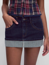 Denim Low Rise Washed Rolled Hem Metal Detail Pencil Mini Skirt