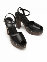 STUDDED PLATFORM PEEP TOE HEELS