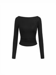 Wool-blend Boat Neck Ruched Backless Tee