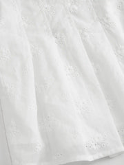 Cotton V-neck Broderie Anglaise Pleated Shirred Short Sleeve Blouse Curve & Plus