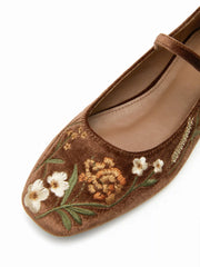 FLORAL EMBROIDERED MARY JANE FLATS