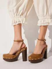 STUDDED PLATFORM ANKLE STRAP HEELS