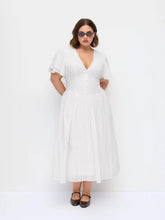 Cotton Floral Embroidery V-neck Ruffle Sleeve A-line Maxi Dress Curve & Plus